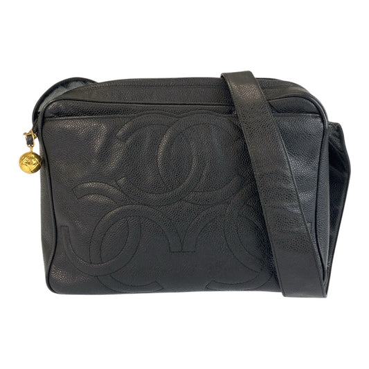 21567
CHANEL シャネル トリプルココ キャビアスキン ブラック 黒 ゴールド金具 レザー ショルダーバッグ メッセンジャーバッグ レディース AB170