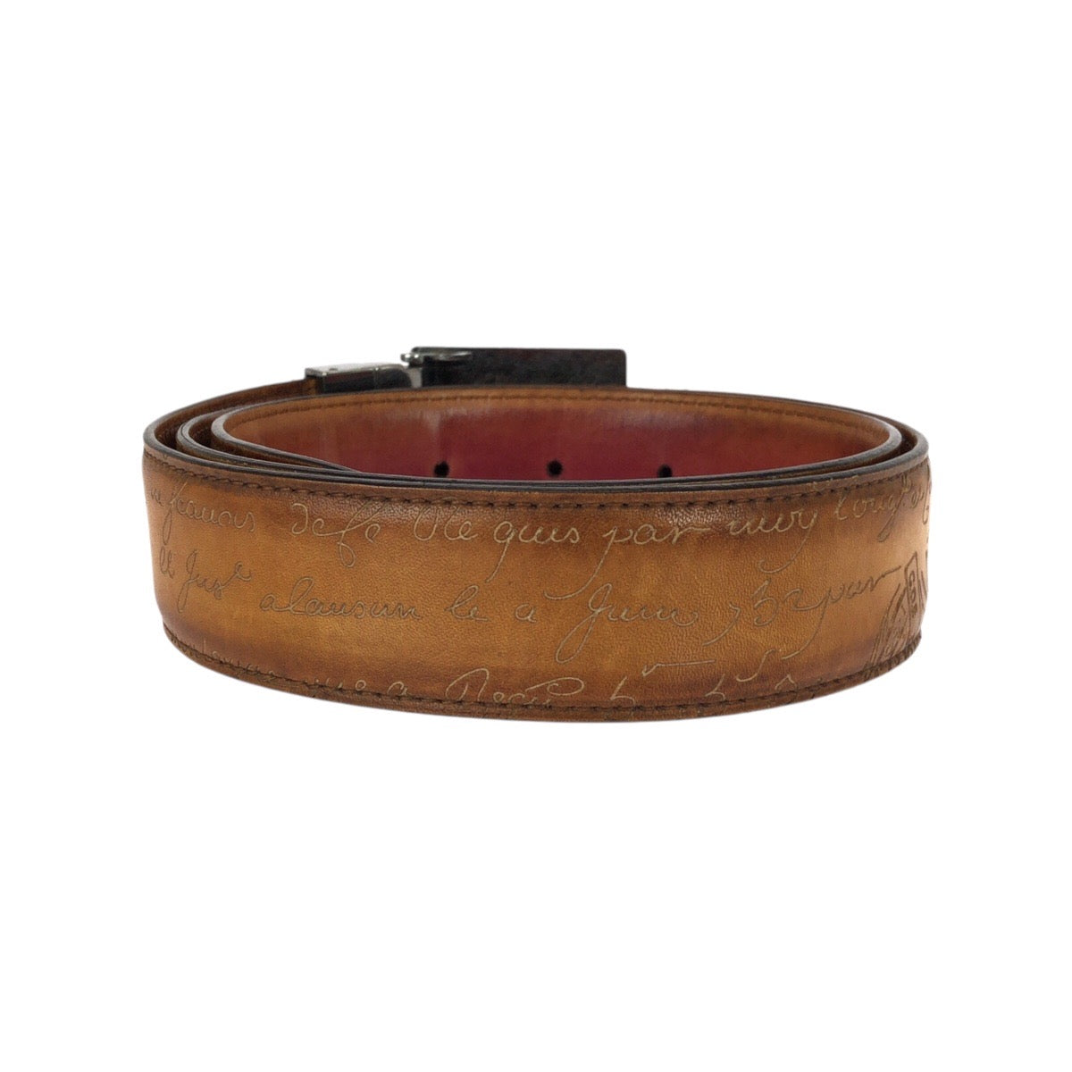 21574
Berluti ベルルッティ カリグラフィ スクリット 85cm/34インチ ブラウン シルバー金具 レザー ベルト 男女兼用 メンズ AB30