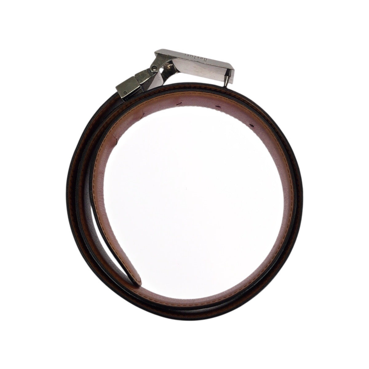 21574
Berluti ベルルッティ カリグラフィ スクリット 85cm/34インチ ブラウン シルバー金具 レザー ベルト 男女兼用 メンズ AB30