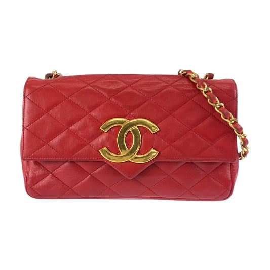21575
CHANEL シャネル ヴィンテージ マトラッセ デカココ レッド ゴールド金具 レザー チェーンショルダーバッグ ポシェット レディース AB190