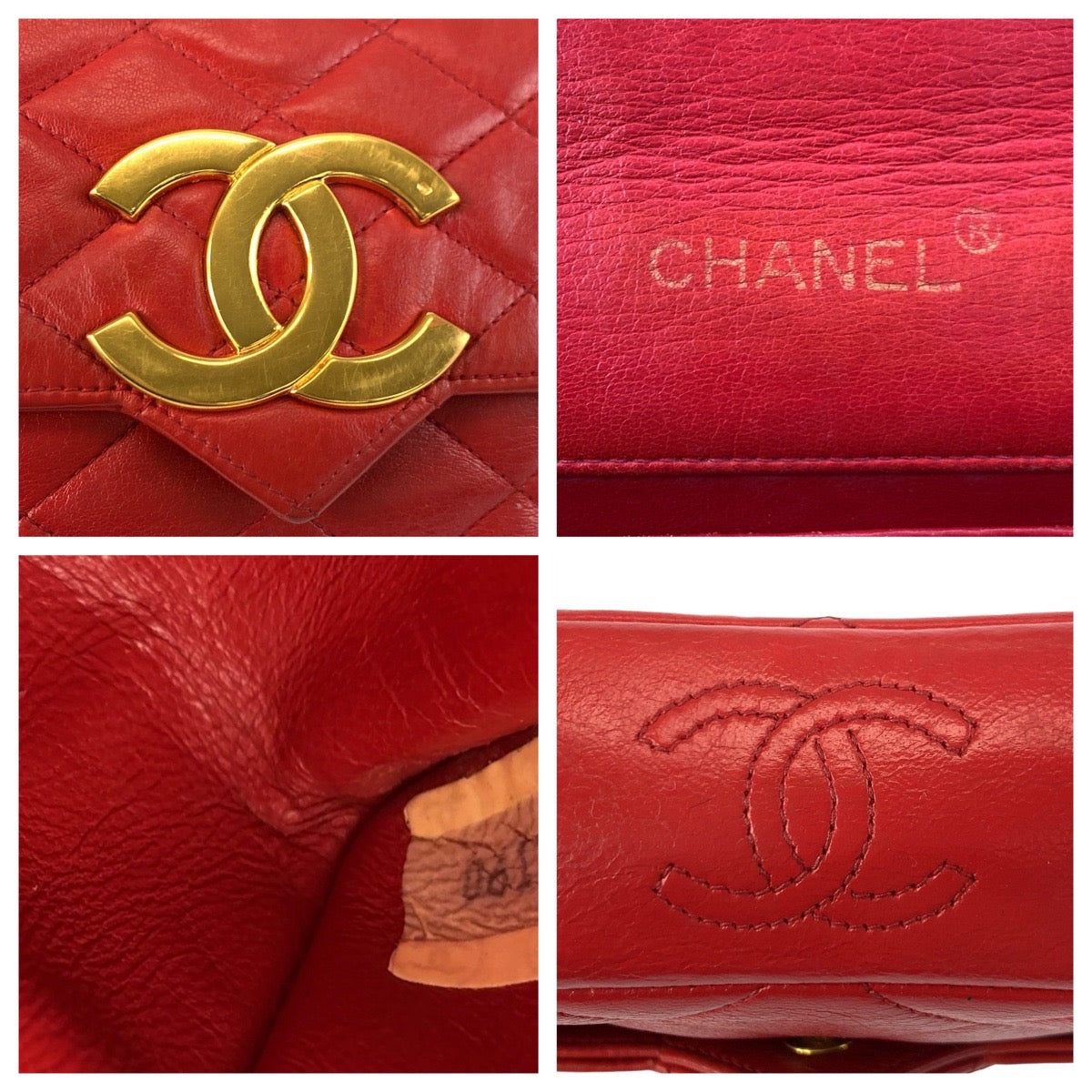 21575
CHANEL シャネル ヴィンテージ マトラッセ デカココ レッド ゴールド金具 レザー チェーンショルダーバッグ ポシェット レディース AB190