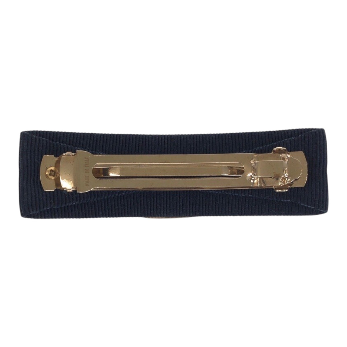 21577
Salvatore Ferragamo Vara Ribbon Navy Gold Hardware Canvas Barrette Hair Accessory Ladies ABP6