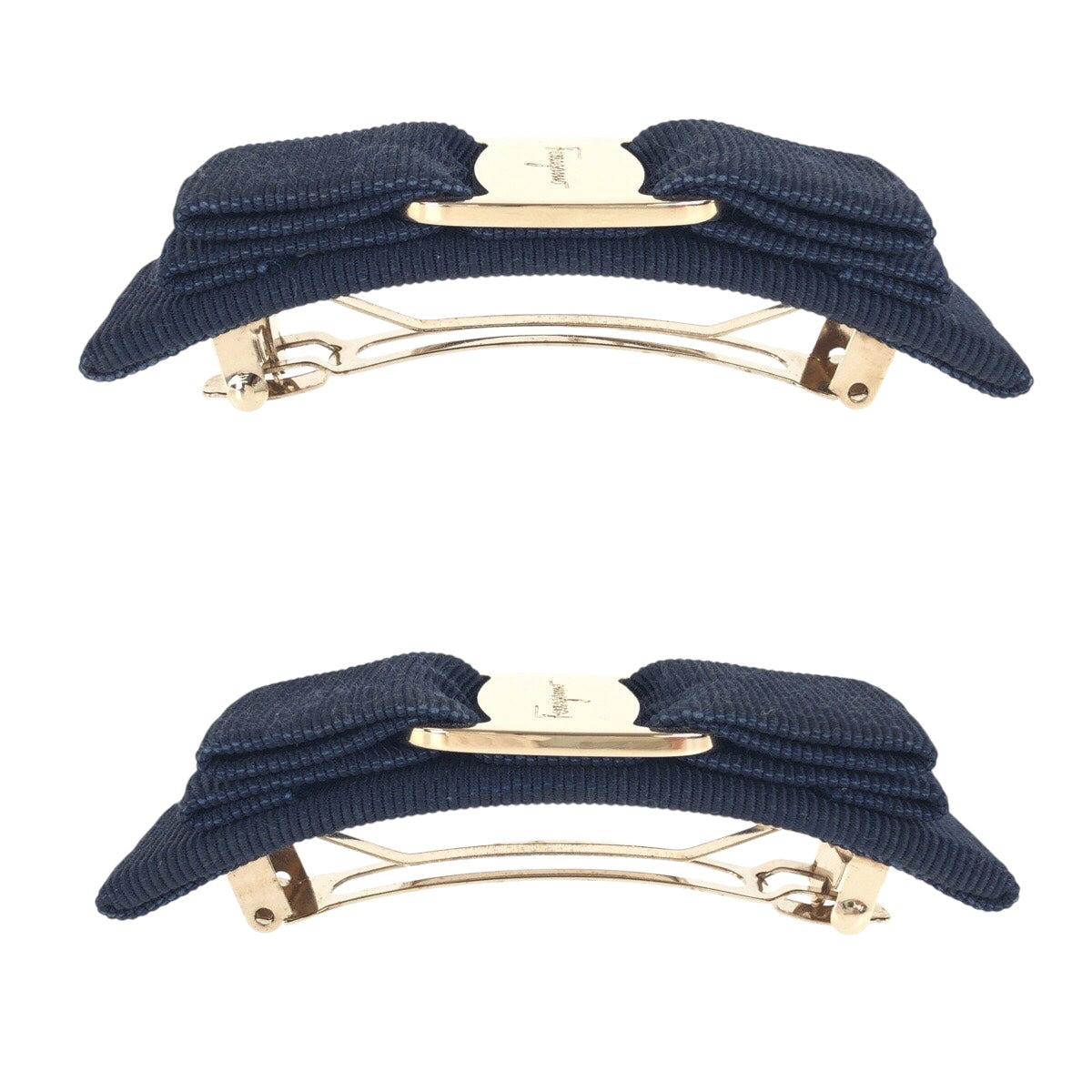 21577
Salvatore Ferragamo Vara Ribbon Navy Gold Hardware Canvas Barrette Hair Accessory Ladies ABP6