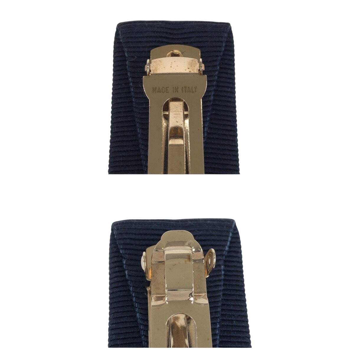 21577
Salvatore Ferragamo Vara Ribbon Navy Gold Hardware Canvas Barrette Hair Accessory Ladies ABP6