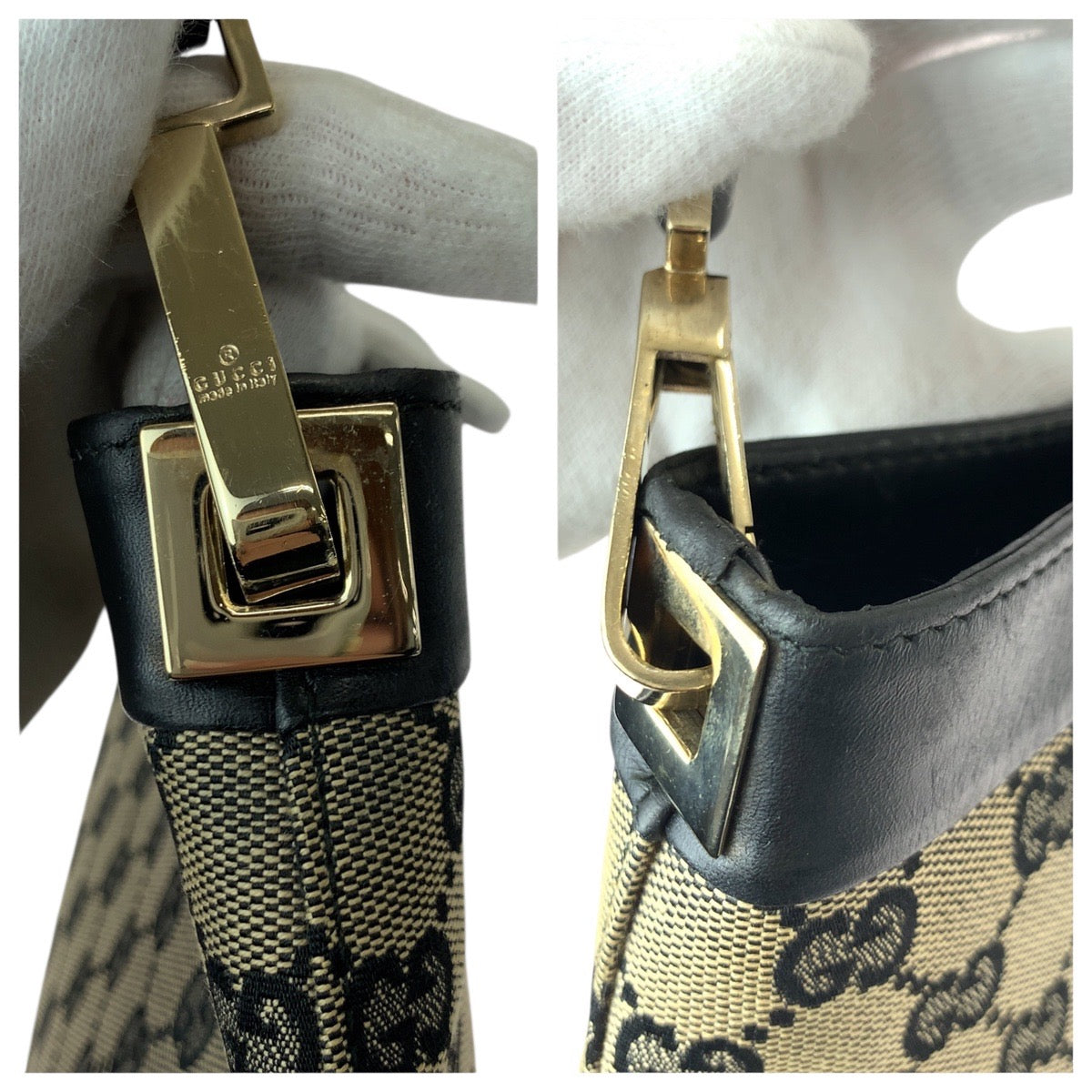 21585
GUCCI グッチ ワンショルダー ベージュ ブラック ゴールド金具 GGキャンバス / レザー 001 4231 ショルダーバッグ レディース AB20
