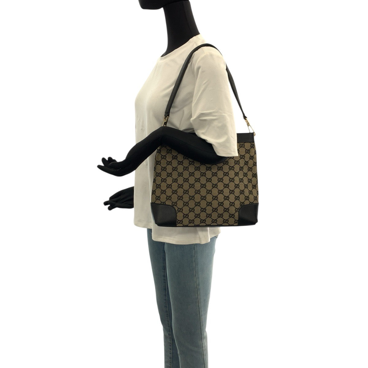 21585
GUCCI グッチ ワンショルダー ベージュ ブラック ゴールド金具 GGキャンバス / レザー 001 4231 ショルダーバッグ レディース AB20