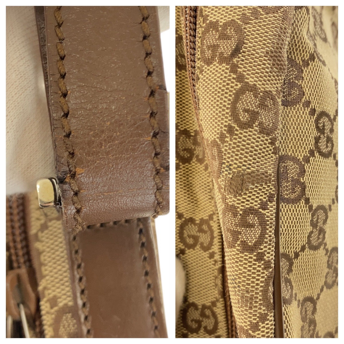 21586
GUCCI Beige Brown Silver Hardware GG Canvas / Leather 018 1612 Shoulder Bag Pochette Women's AB25