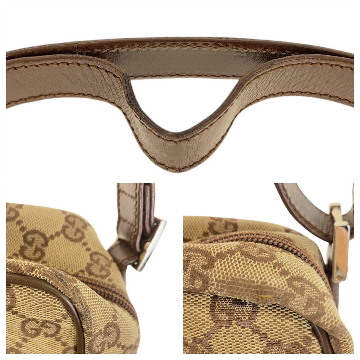 21586
GUCCI Beige Brown Silver Hardware GG Canvas / Leather 018 1612 Shoulder Bag Pochette Women's AB25
