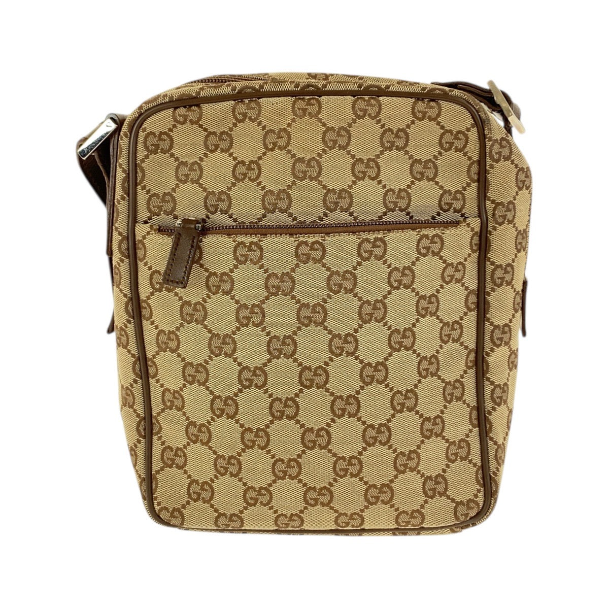 21586
GUCCI Beige Brown Silver Hardware GG Canvas / Leather 018 1612 Shoulder Bag Pochette Women's AB25