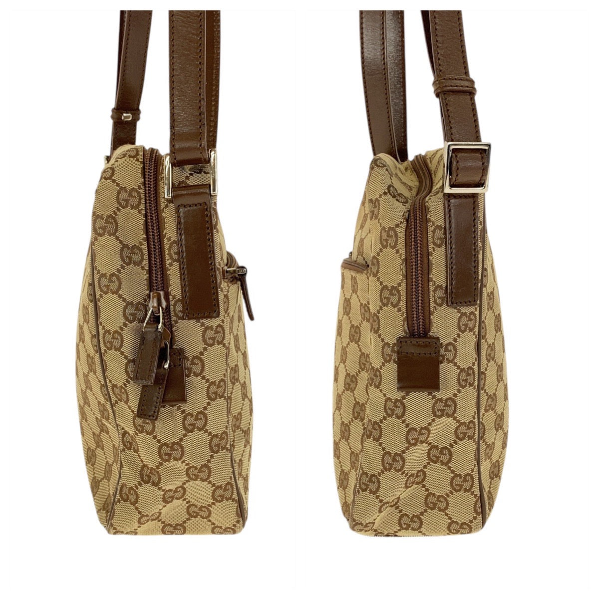 21586
GUCCI Beige Brown Silver Hardware GG Canvas / Leather 018 1612 Shoulder Bag Pochette Women's AB25