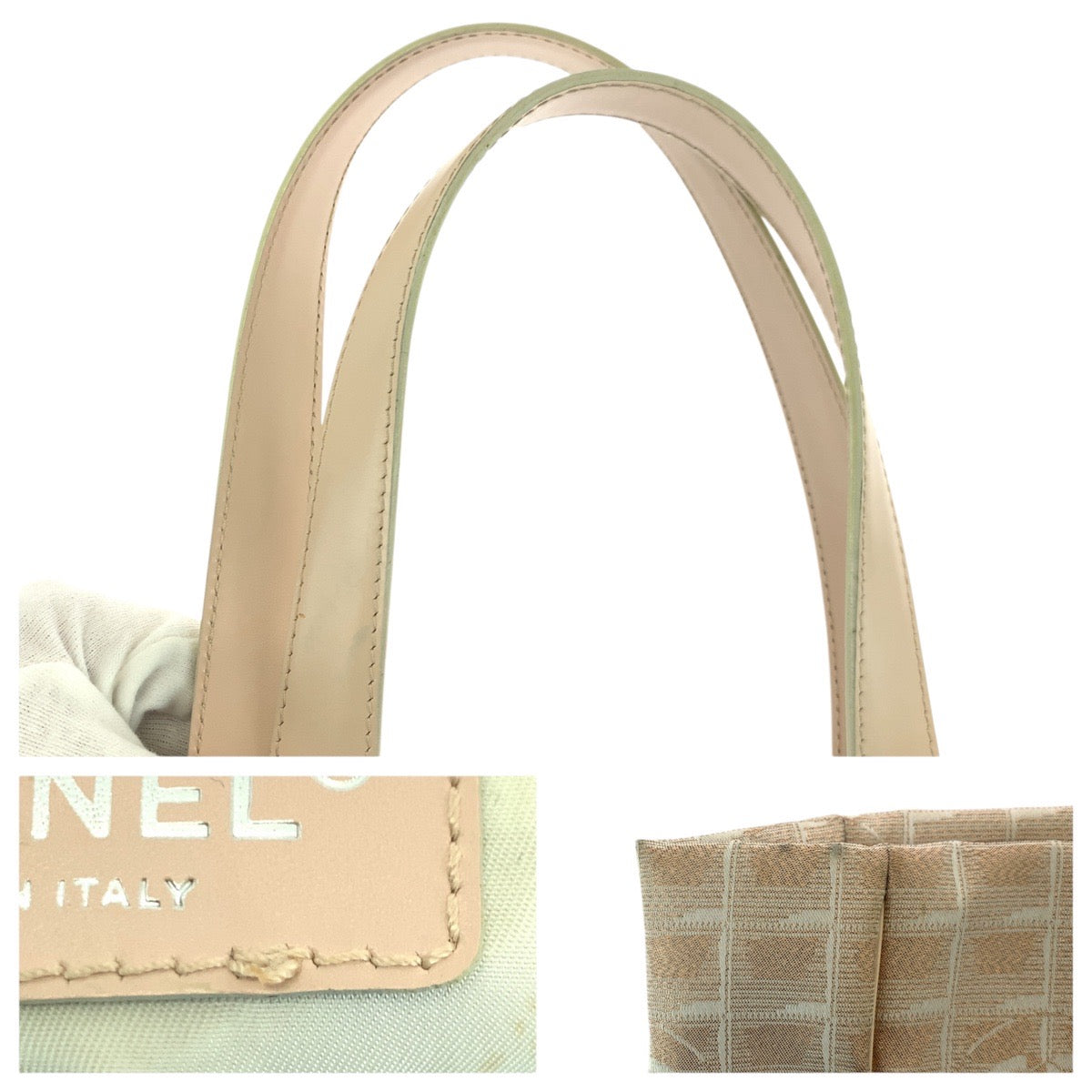 21587
CHANEL シャネル ヴィンテージ ニュートラベルライン トートMM ココマーク サーモンピンク シルバー金具 ナイロン / レザー トートバッグ ハンドバッグ レディース AB25