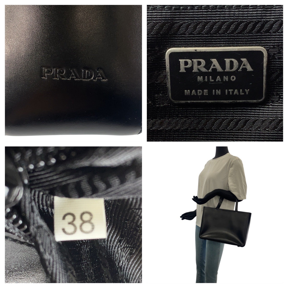 21589
PRADA プラダ ブラック 黒 シルバー金具 レザー トートバッグ レディース ABP26