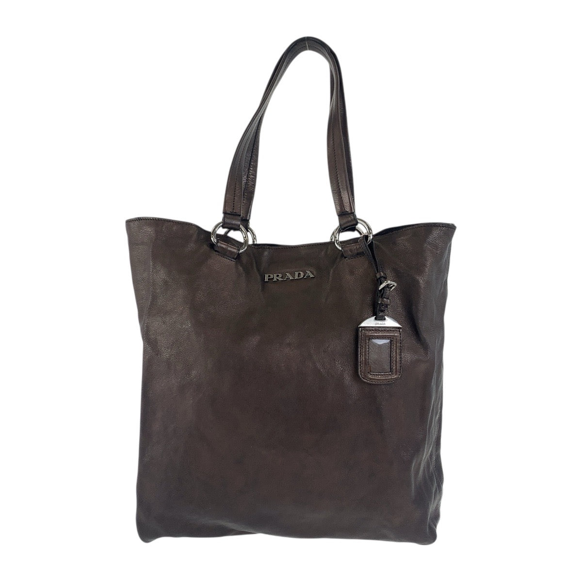 21590
PRADA プラダ ブラウン シルバー金具 レザー トートバッグ ショルダーバッグ レディース AB30