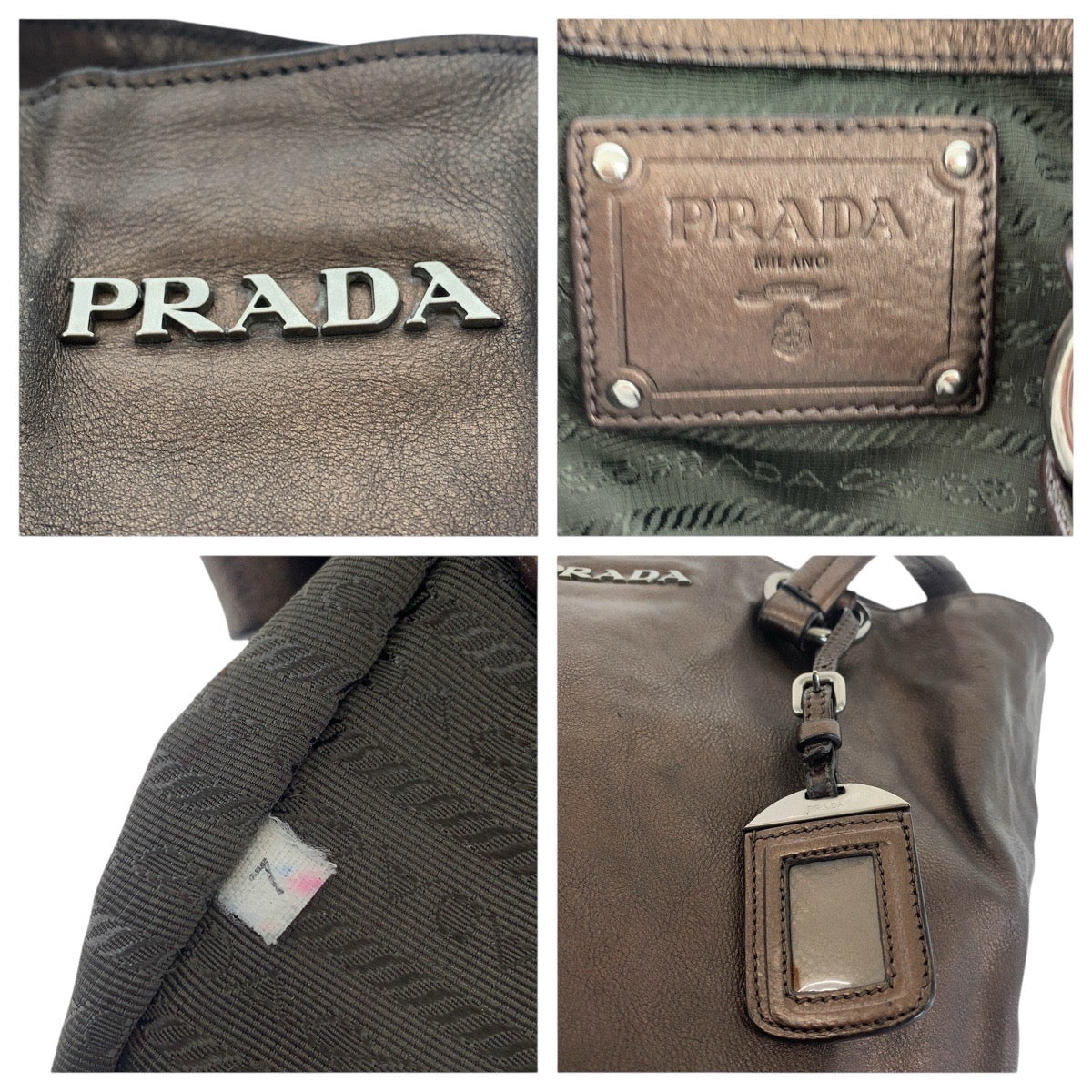 21590
PRADA プラダ ブラウン シルバー金具 レザー トートバッグ ショルダーバッグ レディース AB30