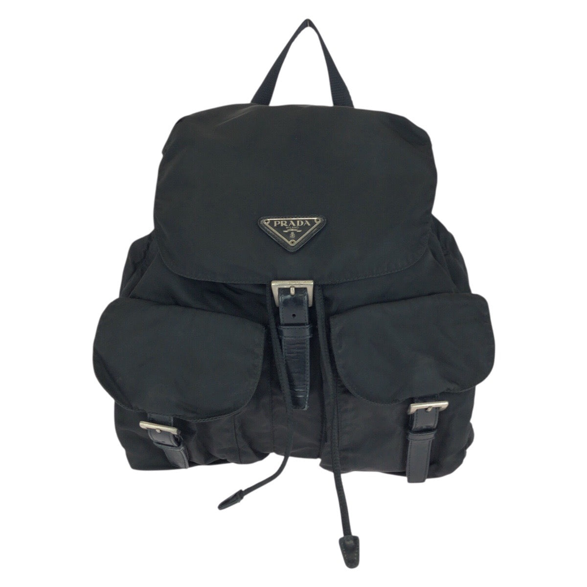 21591
PRADA プラダ テスート 三角ロゴプレート ブラック 黒 シルバー金具 ナイロン リュックサック バックパック レディース AB36