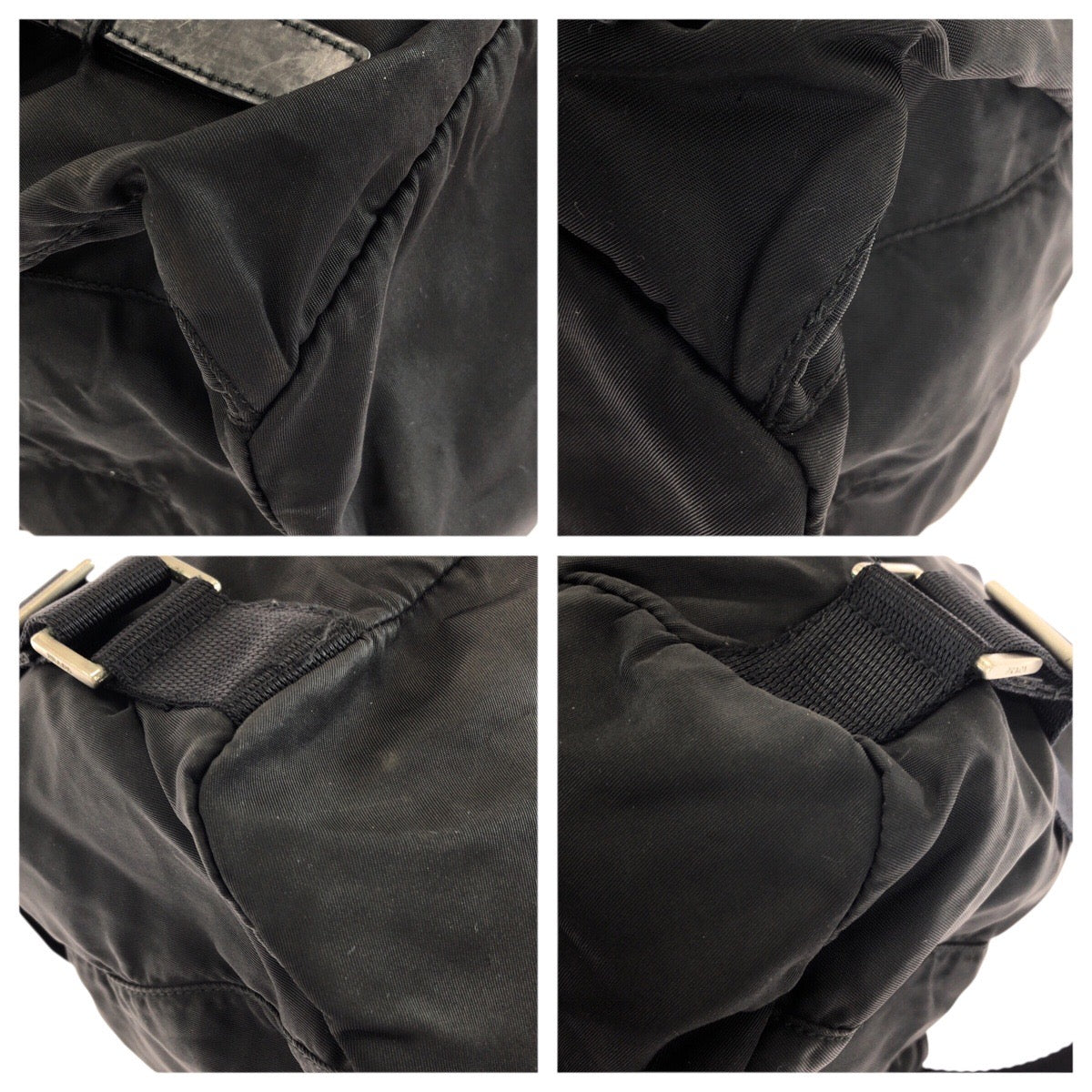 21591
PRADA プラダ テスート 三角ロゴプレート ブラック 黒 シルバー金具 ナイロン リュックサック バックパック レディース AB36