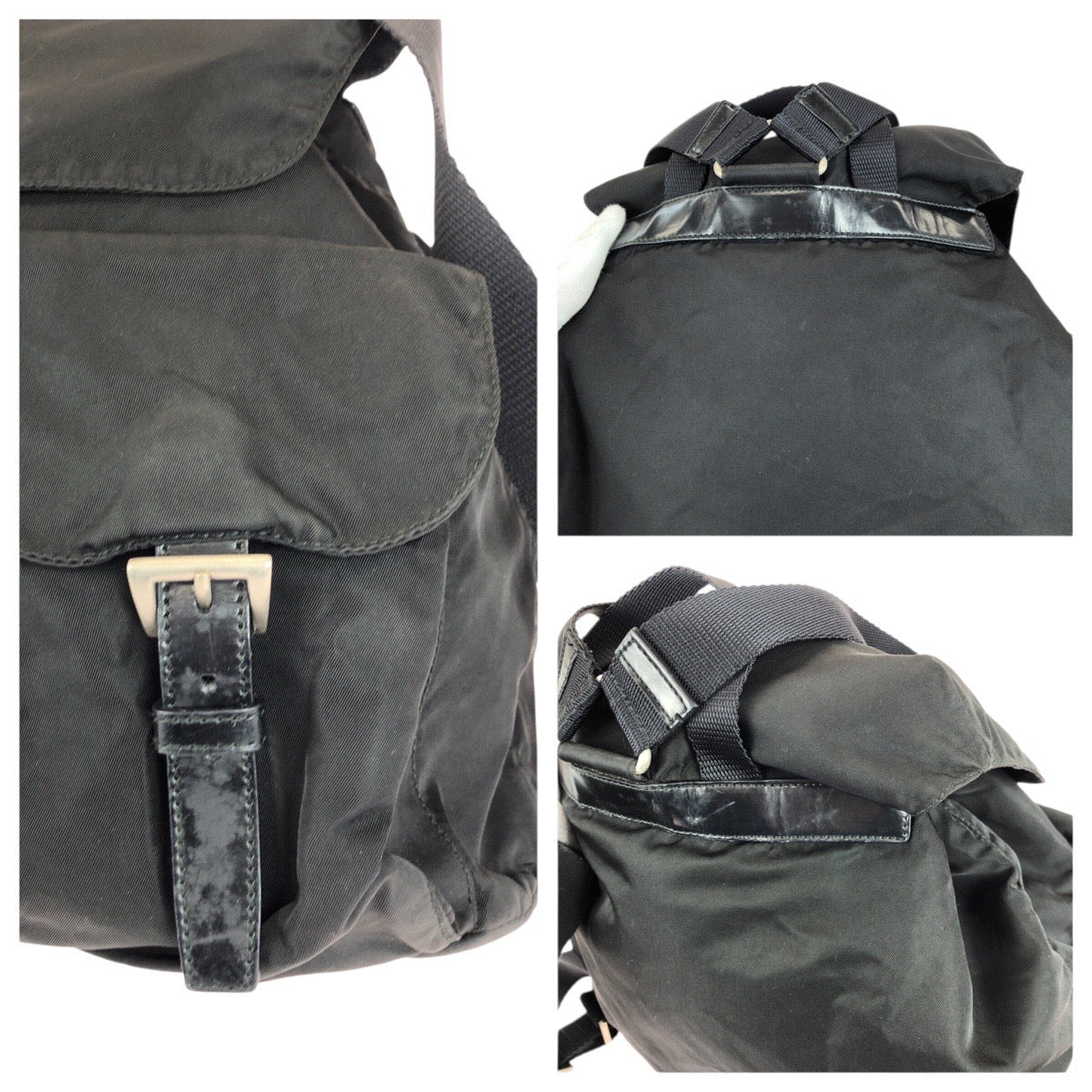 21591
PRADA プラダ テスート 三角ロゴプレート ブラック 黒 シルバー金具 ナイロン リュックサック バックパック レディース AB36