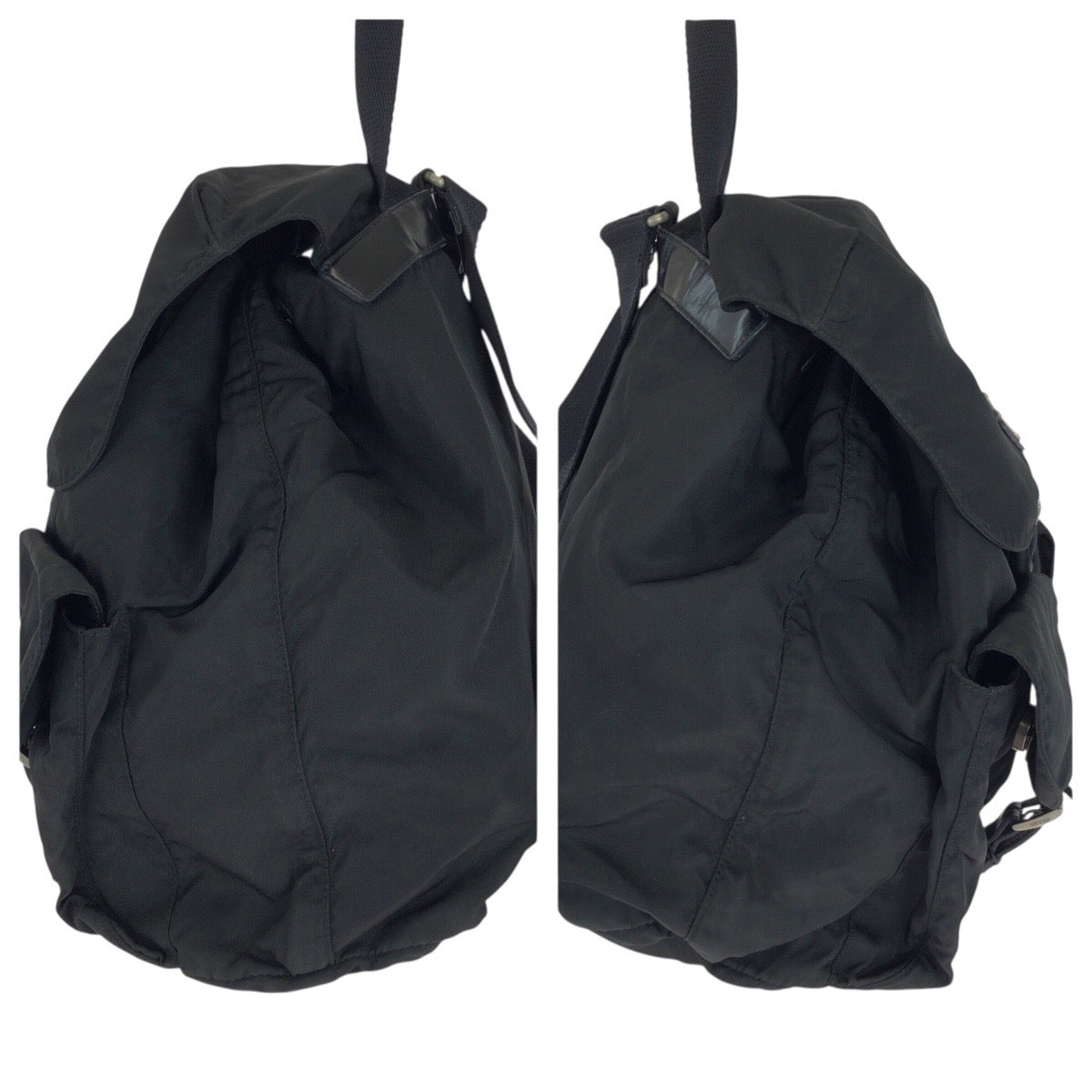 21591
PRADA プラダ テスート 三角ロゴプレート ブラック 黒 シルバー金具 ナイロン リュックサック バックパック レディース AB36