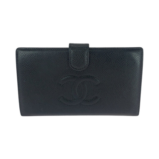 21594
CHANEL シャネル ヴィンテージ ココマーク ブラック 黒 ゴールド金具 キャビアスキン 長財布 ロングウォレット レディース ABP48