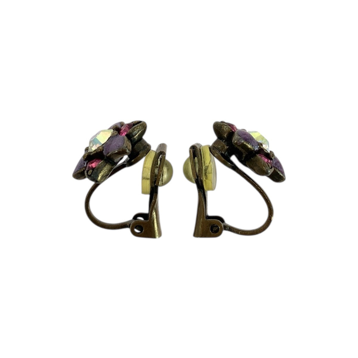 21595
ANNA SUI アナスイ フラワー 花 ゴールド ブロンズ メタル イヤリング レディース A2