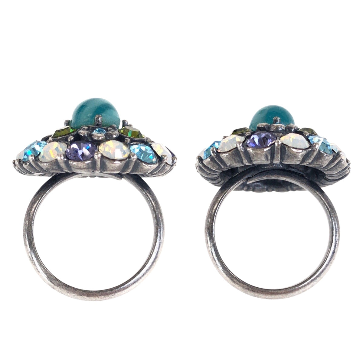 21598
ANNA SUI アナスイ フラワー 花 シルバー ブルー グリーン メタル / ラインストーン ビジュー リング 指輪 レディース A2