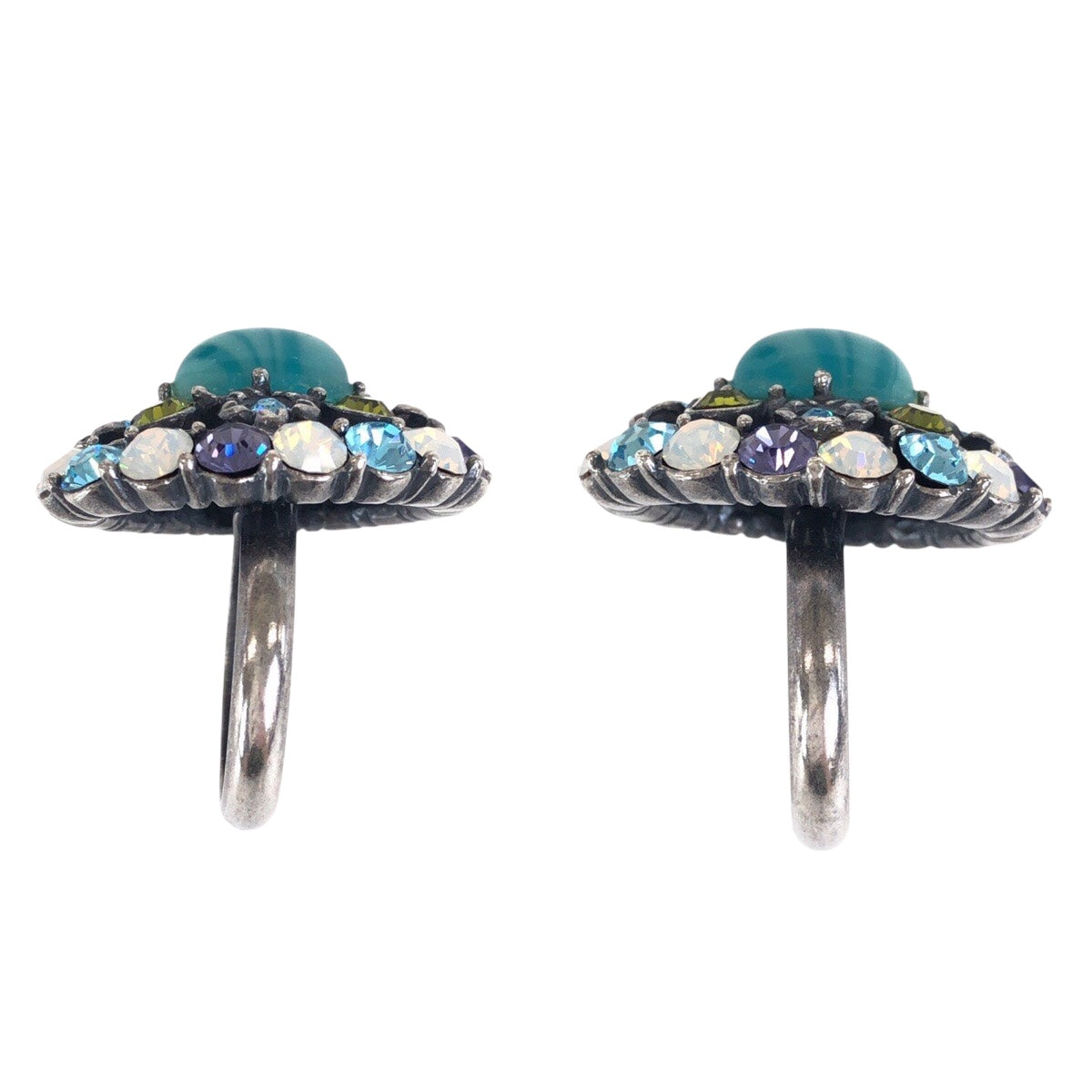 21598
ANNA SUI アナスイ フラワー 花 シルバー ブルー グリーン メタル / ラインストーン ビジュー リング 指輪 レディース A2
