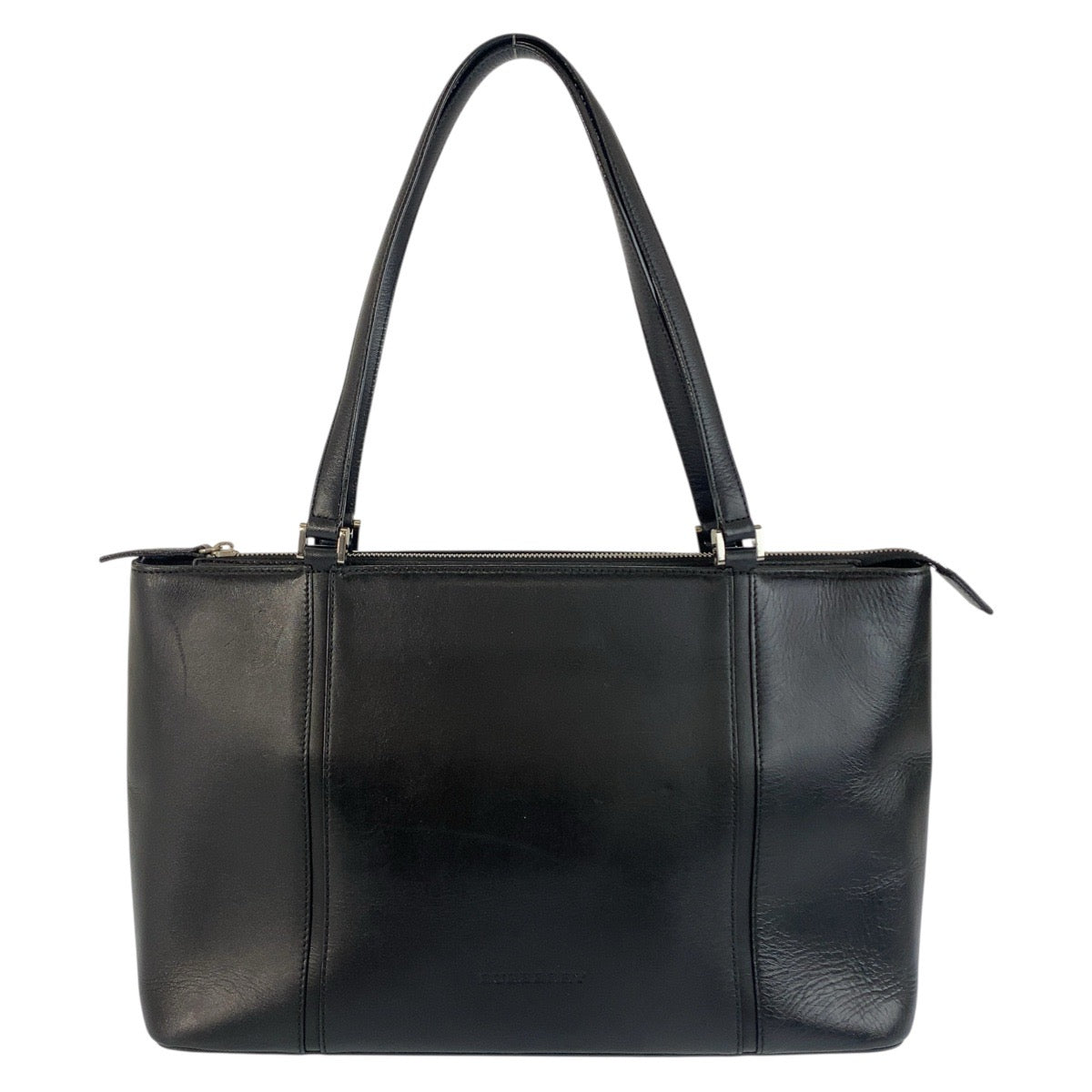 21602
BURBERRY バーバリー 中チェック柄 ブラック 黒 シルバー金具 レザー / キャンバス トートバッグ ショルダーバッグ レディース ABP22