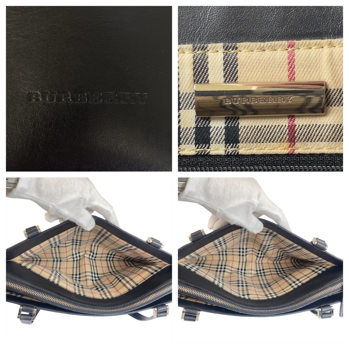 21602
BURBERRY バーバリー 中チェック柄 ブラック 黒 シルバー金具 レザー / キャンバス トートバッグ ショルダーバッグ レディース ABP22