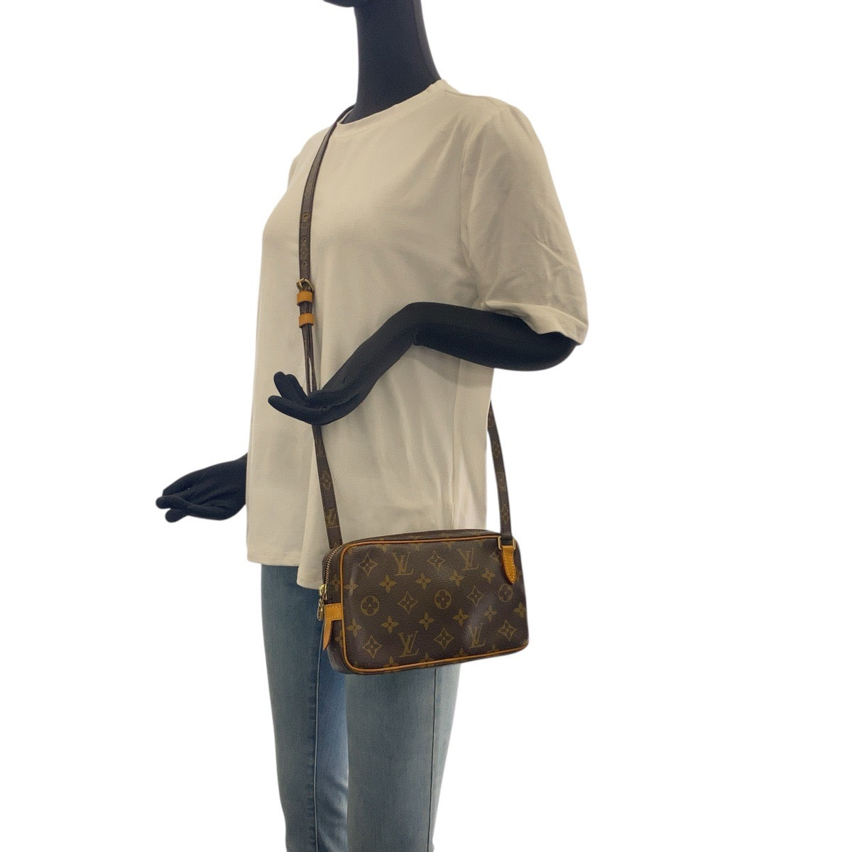 21603
LOUIS VUITTON ルイヴィトン モノグラム マルリーバンドリエール ブラウン ゴールド金具 PVC M51828 ショルダーバッグ ポシェット レディース AB36
