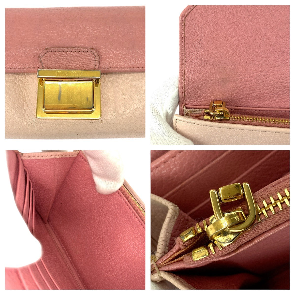 21607
MIUMIU ミュウミュウ バイカラー ピンク ゴールド金具 レザー 長財布 ロングウォレット レディース AB8