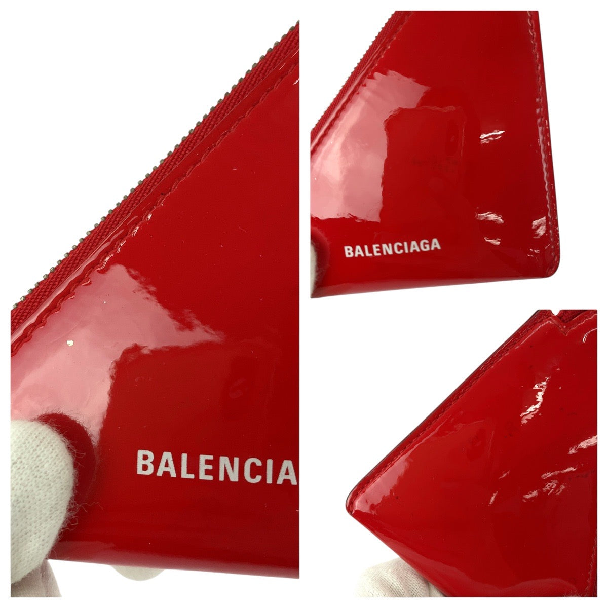 21608
BALENCIAGA バレンシアガ トライアングル レッド ホワイト シルバー金具 パテントレザー 552818 コインケース コインパース レディース AB7