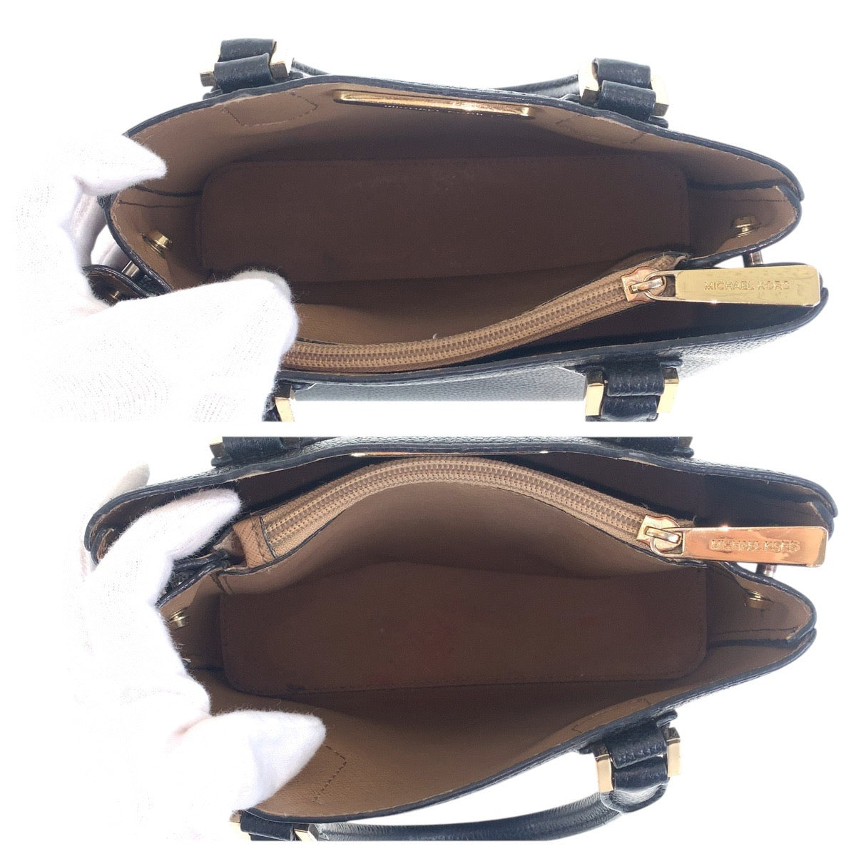 21614
Michael Kors マイケルコース ブラック 黒 ゴールド金具 レザー トートバッグ ハンドバッグ レディース ABP6