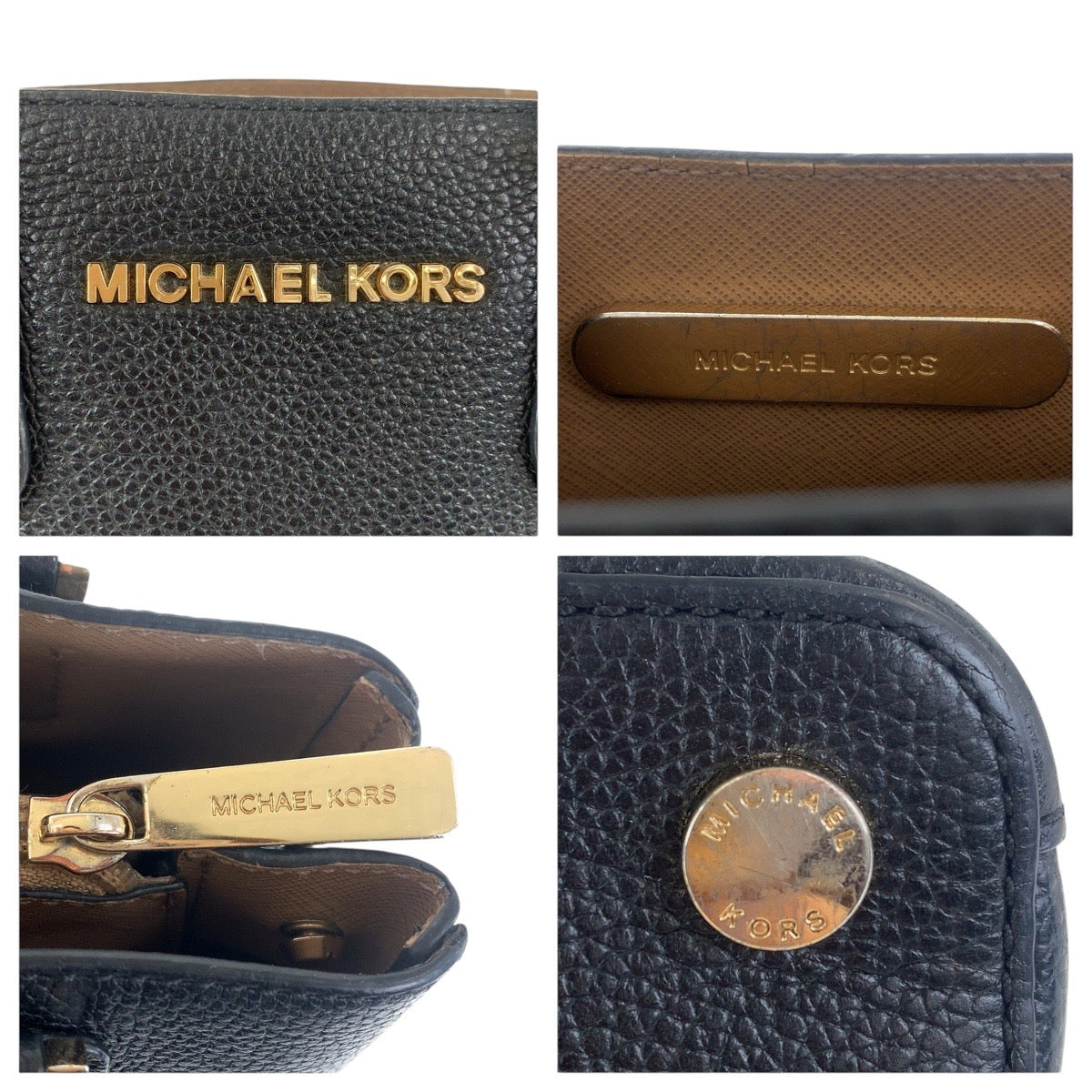 21614
Michael Kors マイケルコース ブラック 黒 ゴールド金具 レザー トートバッグ ハンドバッグ レディース ABP6