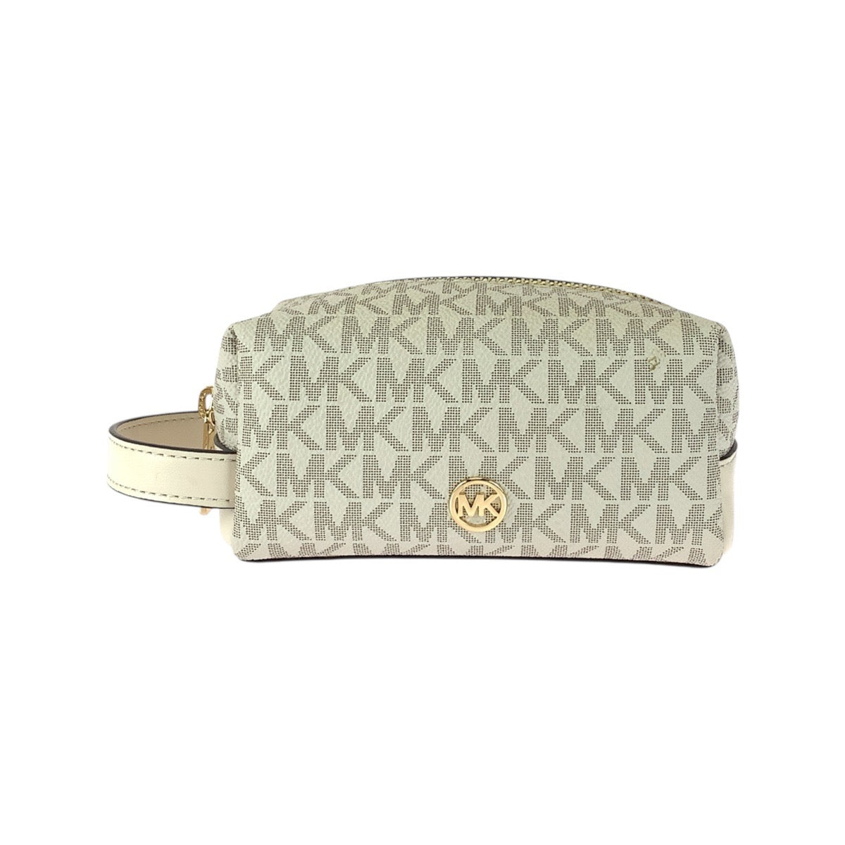 21617
Michael Kors マイケルコース MKシグネチャー JET SET ベージュ アイボリー ゴールド金具 PVC 35F4GTFN1B ポーチ メイクポーチ レディース A2