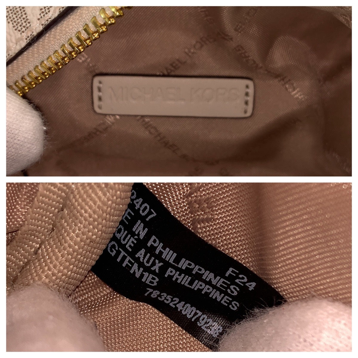 21617
Michael Kors マイケルコース MKシグネチャー JET SET ベージュ アイボリー ゴールド金具 PVC 35F4GTFN1B ポーチ メイクポーチ レディース A2