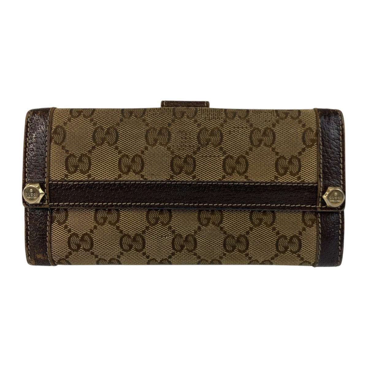 21633
GUCCI グッチ ブラウン ゴールド金具 GGキャンバス / レザー 長財布 ロングウォレット レディース B