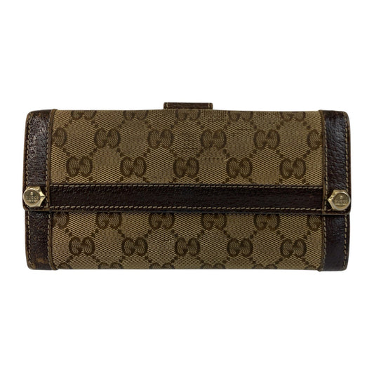 21633
GUCCI グッチ ブラウン ゴールド金具 GGキャンバス / レザー 長財布 ロングウォレット レディース B