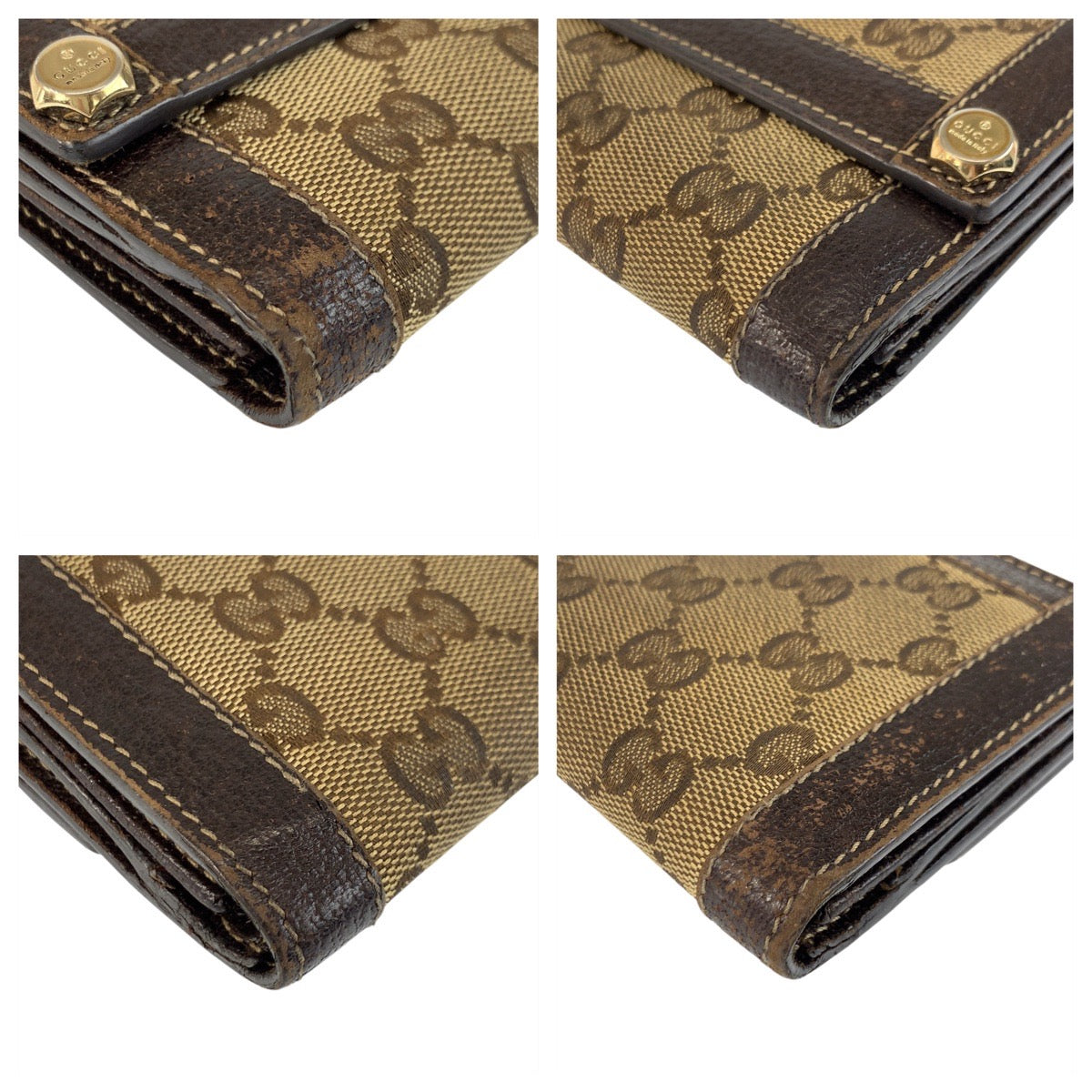 21633
GUCCI グッチ ブラウン ゴールド金具 GGキャンバス / レザー 長財布 ロングウォレット レディース B