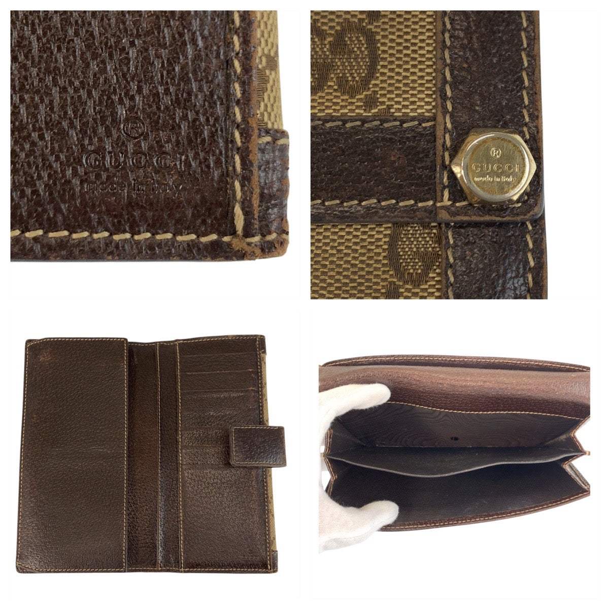21633
GUCCI グッチ ブラウン ゴールド金具 GGキャンバス / レザー 長財布 ロングウォレット レディース B