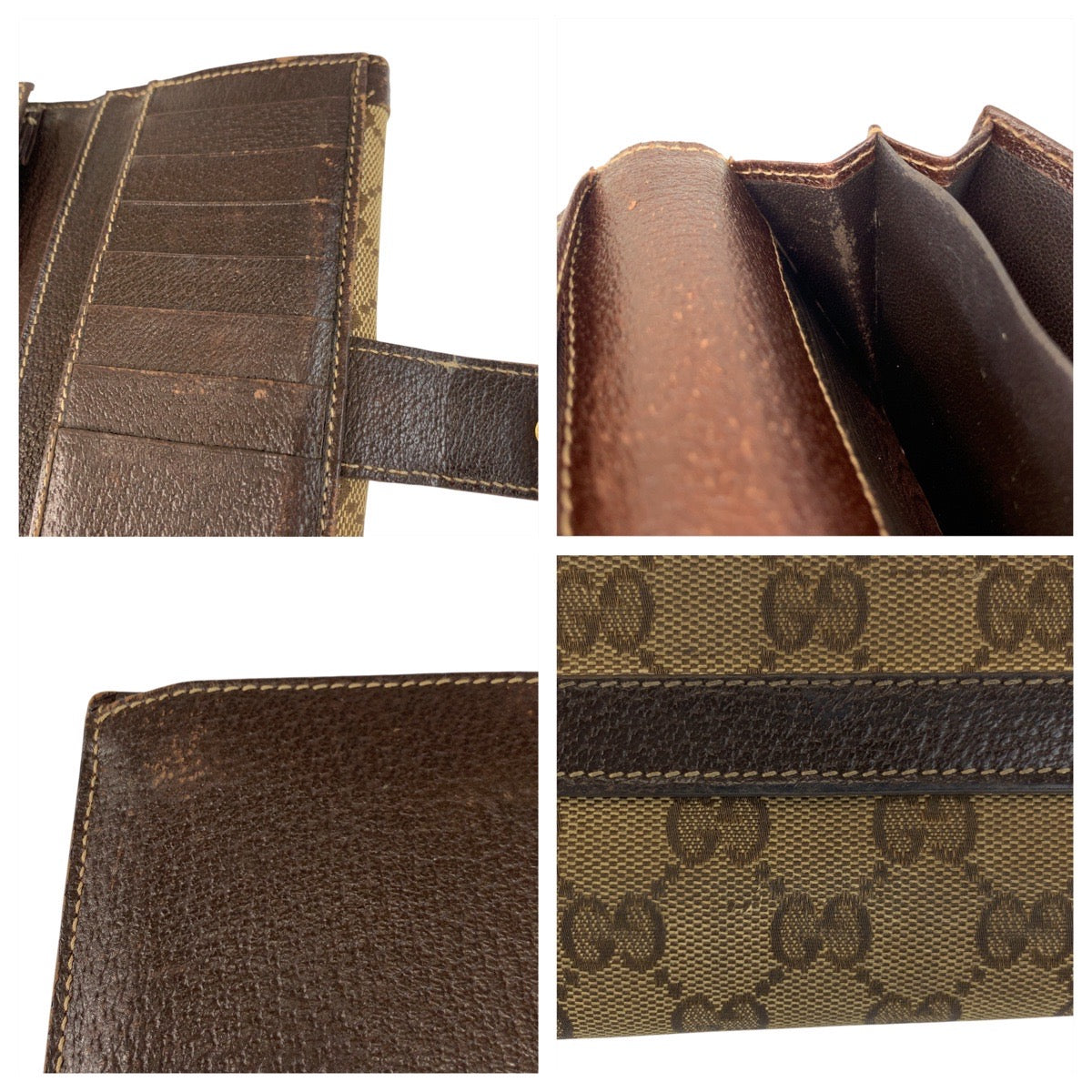 21633
GUCCI グッチ ブラウン ゴールド金具 GGキャンバス / レザー 長財布 ロングウォレット レディース B