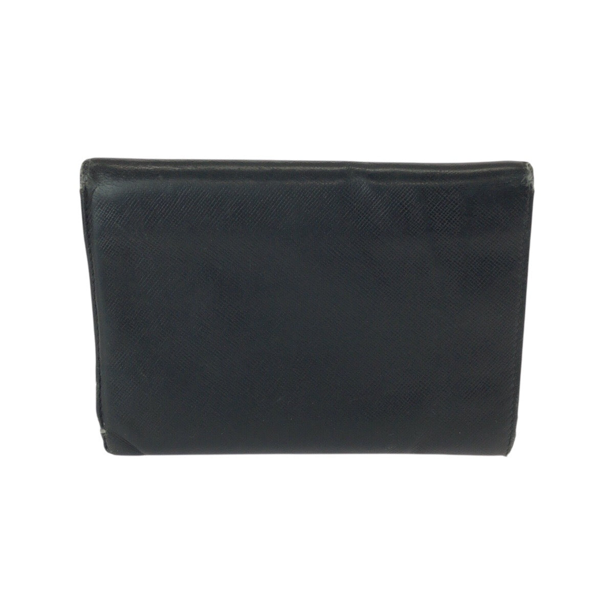 21638
PRADA プラダ サフィアーノ 三角ロゴプレート ブラック 黒 シルバー金具 レザー 折財布 コンパクトウォレット レディース B8