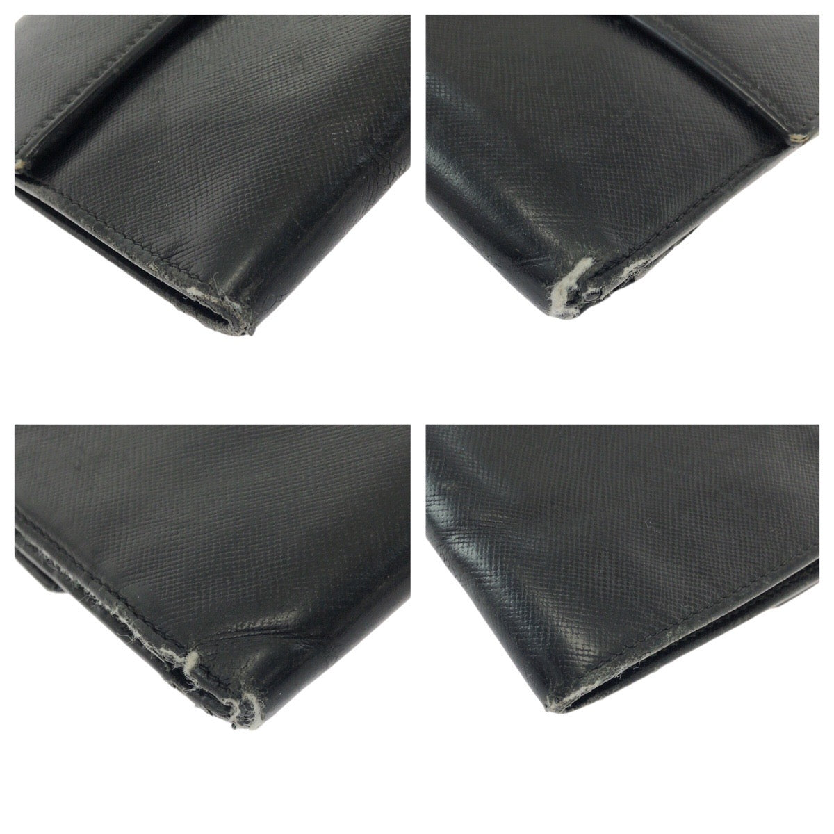 21638
PRADA プラダ サフィアーノ 三角ロゴプレート ブラック 黒 シルバー金具 レザー 折財布 コンパクトウォレット レディース B8