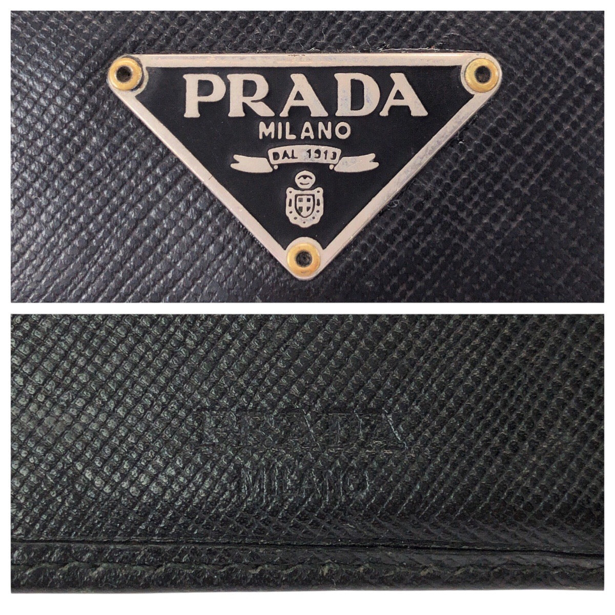 21638
PRADA プラダ サフィアーノ 三角ロゴプレート ブラック 黒 シルバー金具 レザー 折財布 コンパクトウォレット レディース B8