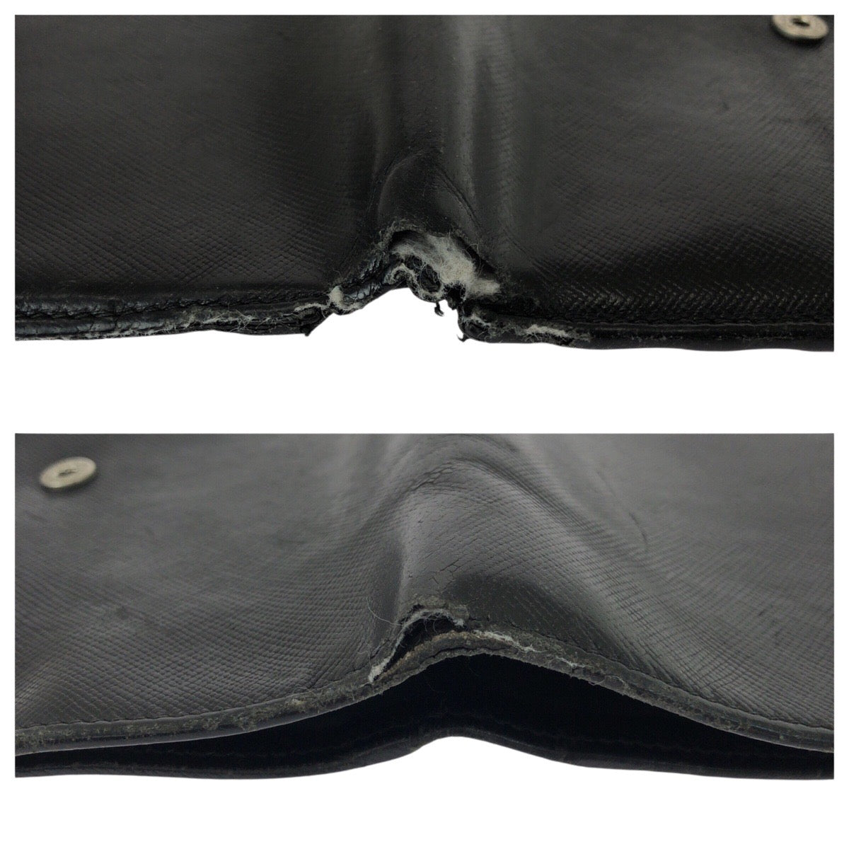 21638
PRADA プラダ サフィアーノ 三角ロゴプレート ブラック 黒 シルバー金具 レザー 折財布 コンパクトウォレット レディース B8