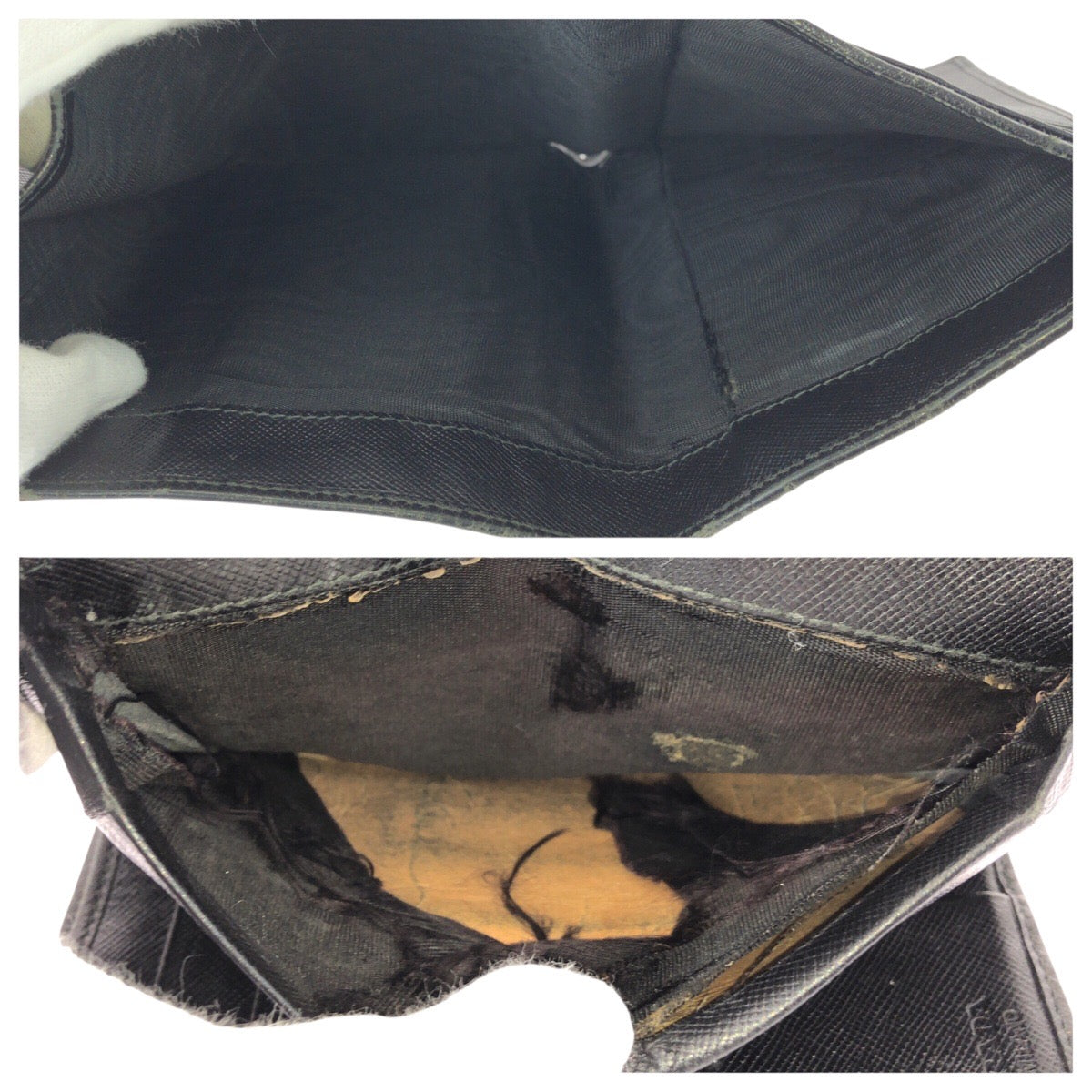 21638
PRADA プラダ サフィアーノ 三角ロゴプレート ブラック 黒 シルバー金具 レザー 折財布 コンパクトウォレット レディース B8