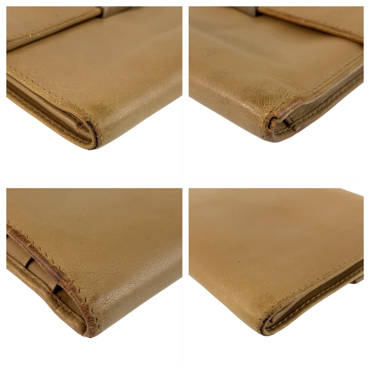 21639
PRADA プラダ ベージュ シルバー金具 レザー 折財布 コンパクトウォレット レディース B6