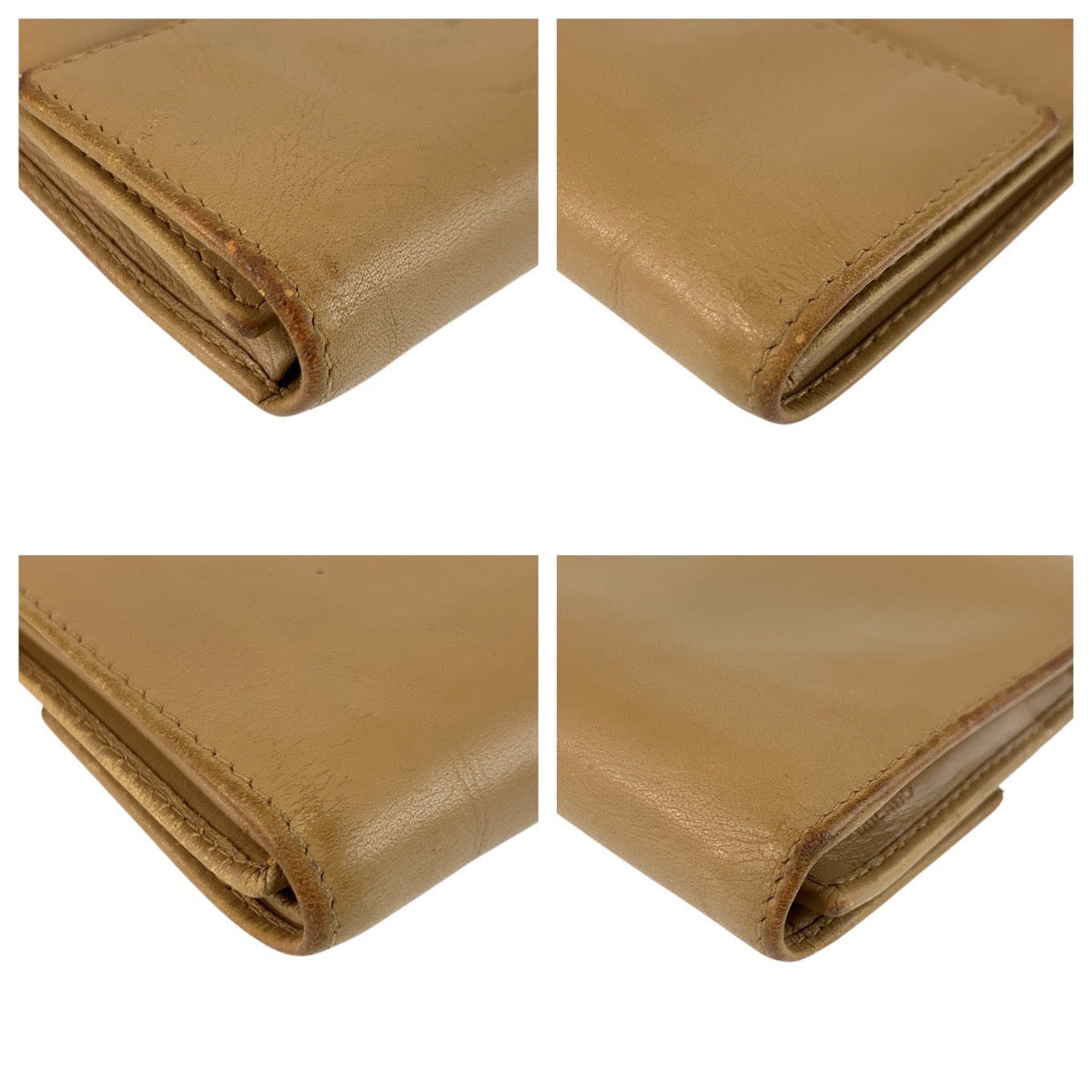 21639
PRADA プラダ ベージュ シルバー金具 レザー 折財布 コンパクトウォレット レディース B6