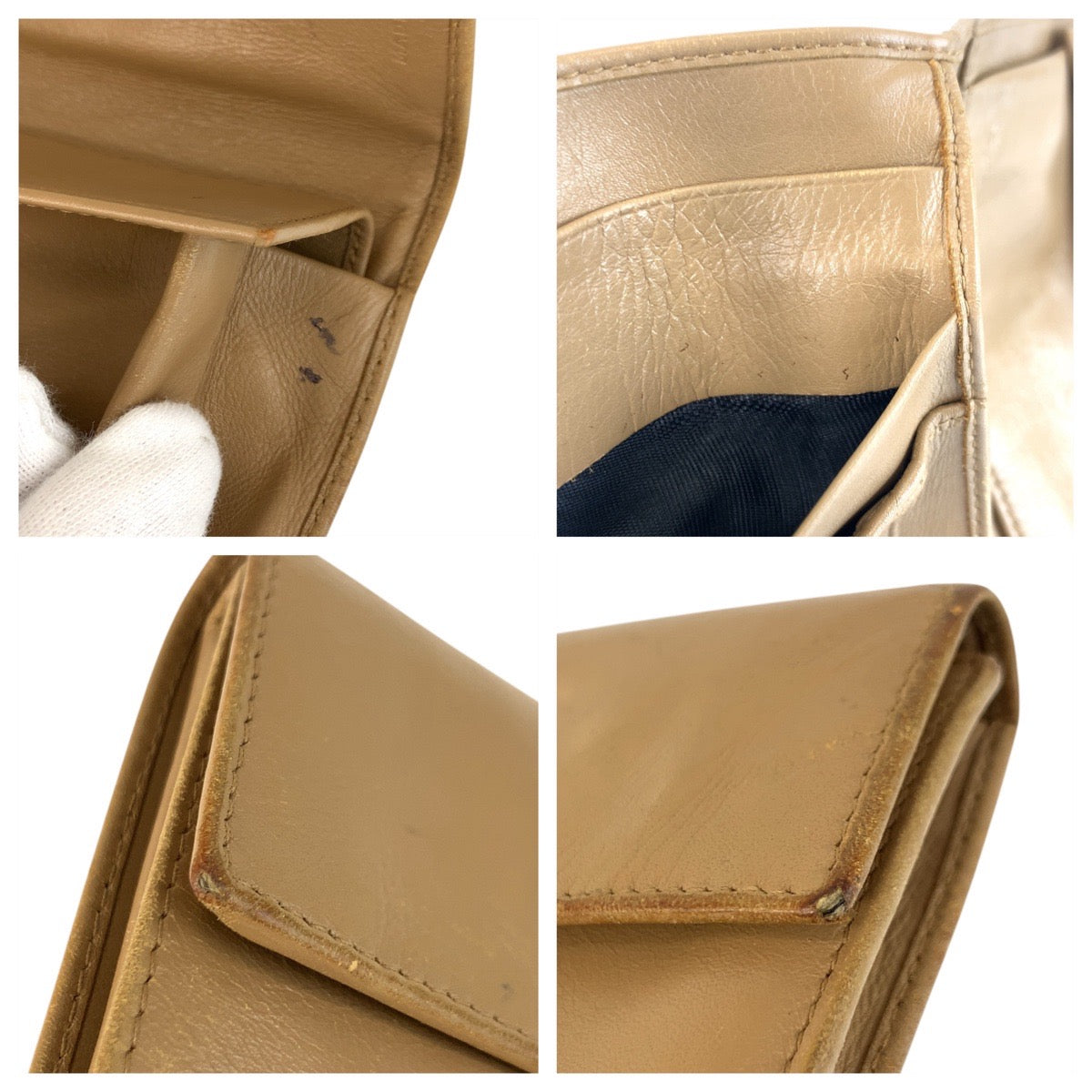 21639
PRADA プラダ ベージュ シルバー金具 レザー 折財布 コンパクトウォレット レディース B6