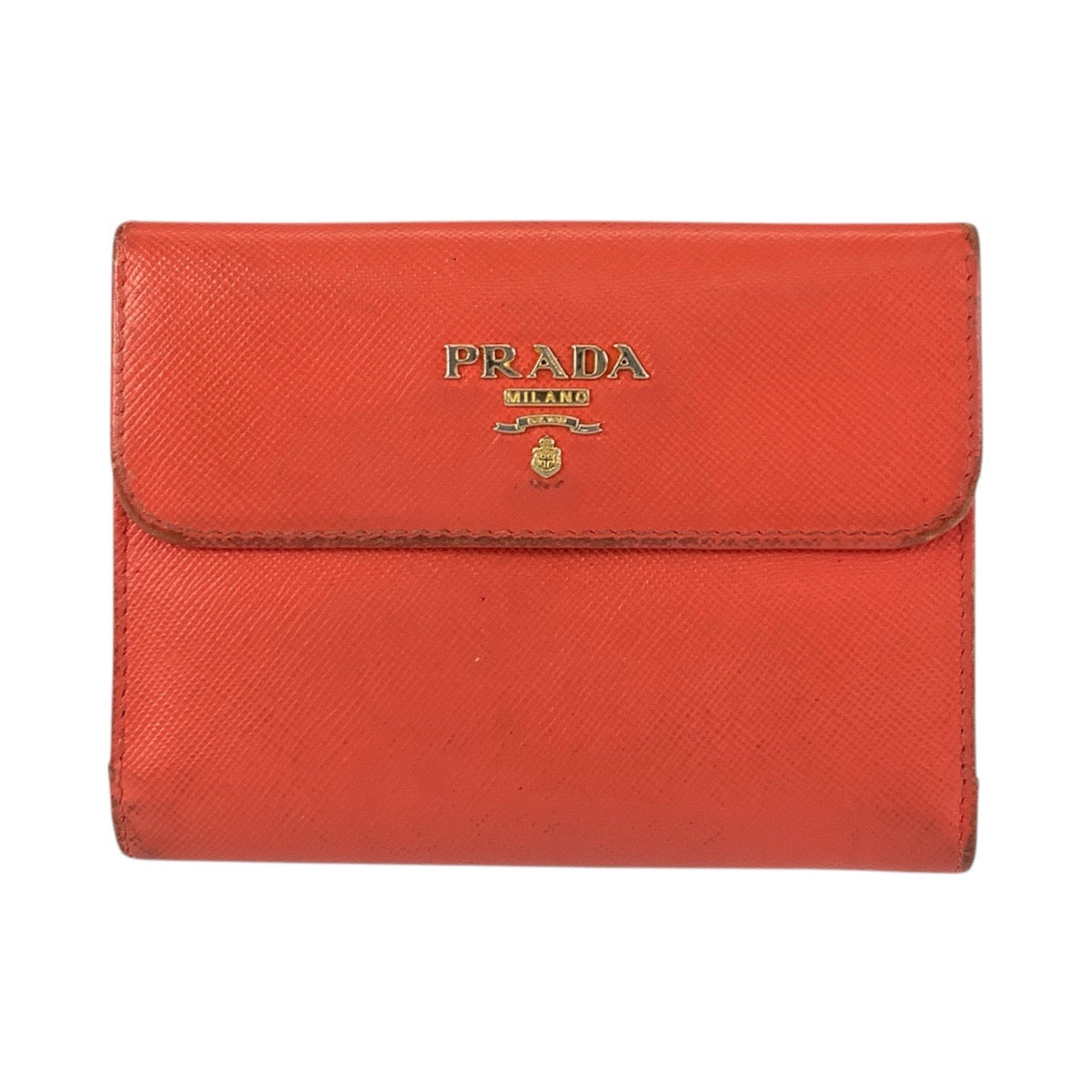21640
PRADA プラダ ロゴ オレンジ ゴールド金具 レザー 折財布 コンパクトウォレット レディース B6