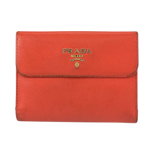 21640
PRADA プラダ ロゴ オレンジ ゴールド金具 レザー 折財布 コンパクトウォレット レディース B6